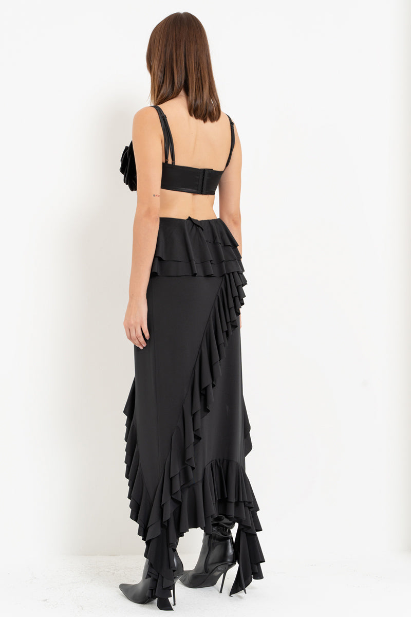 Black Strappy Floral Satin Bustier