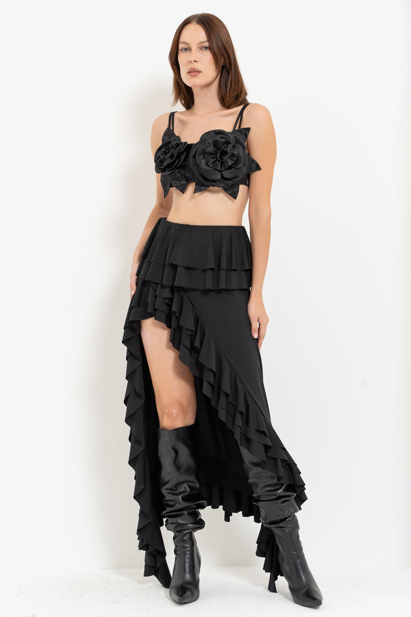 Black Strappy Floral Satin Bustier