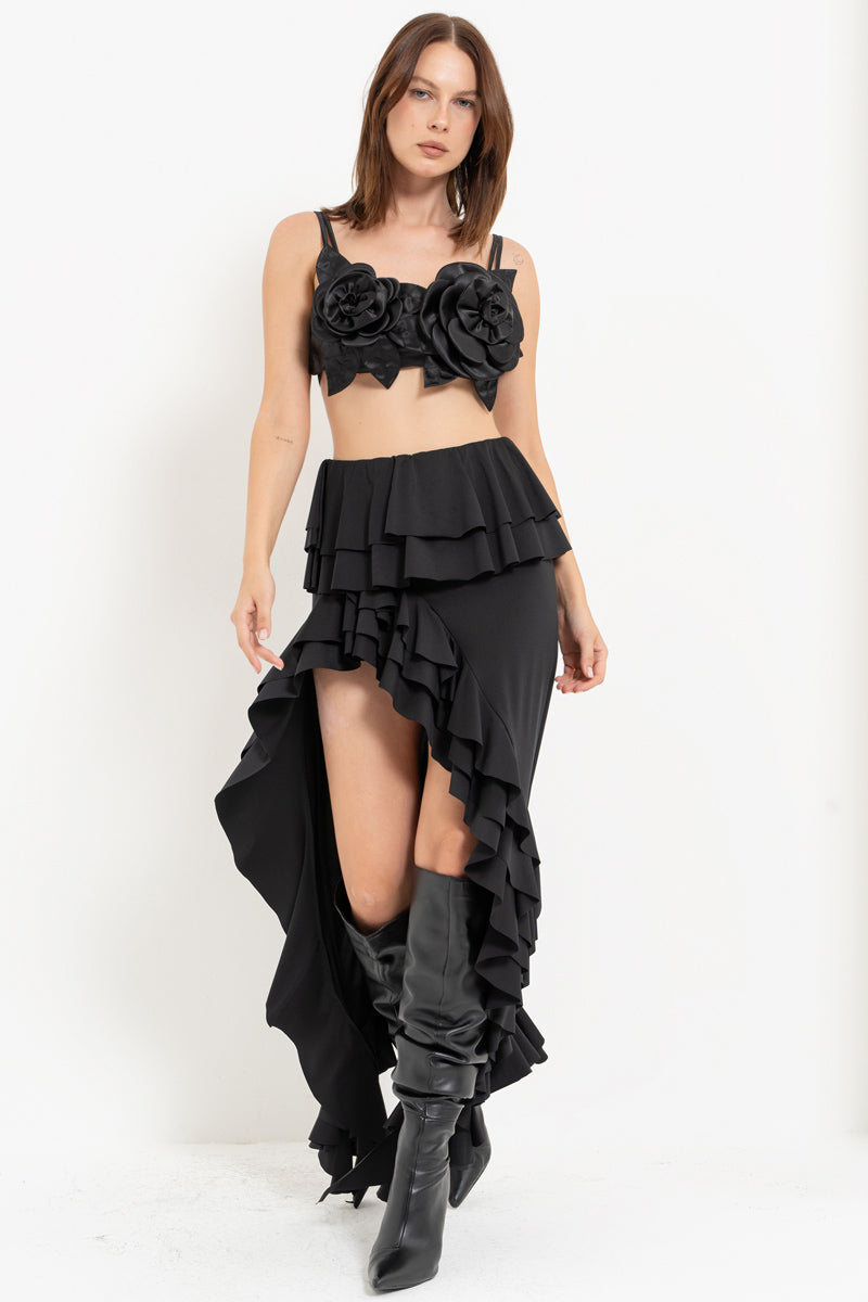Black Strappy Floral Satin Bustier