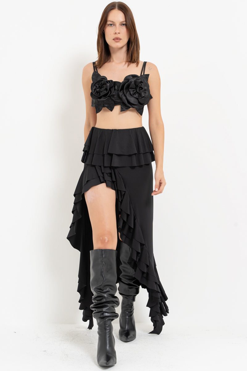 Black Strappy Floral Satin Bustier