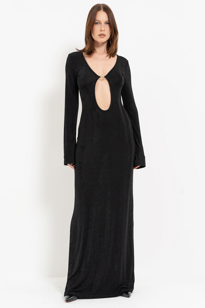 Black Deep V-Neck Maxi Dress