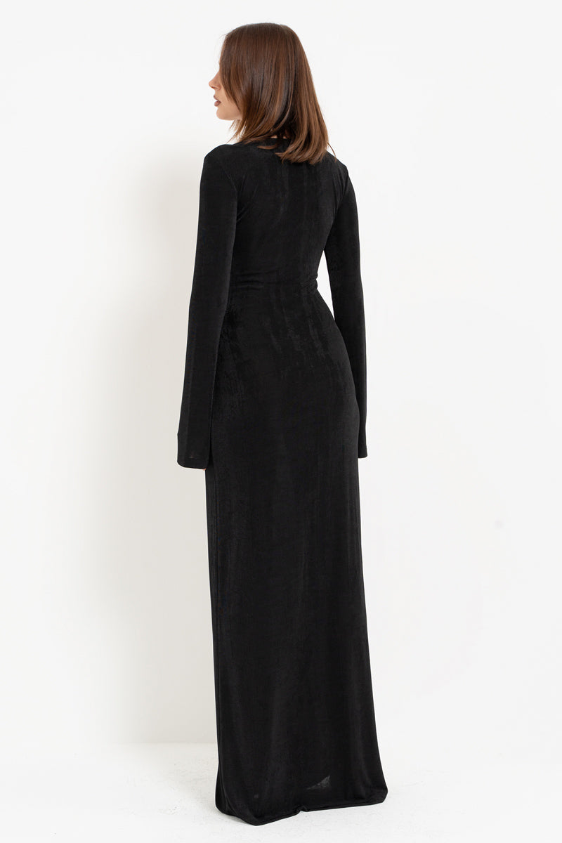 Black Deep V-Neck Maxi Dress