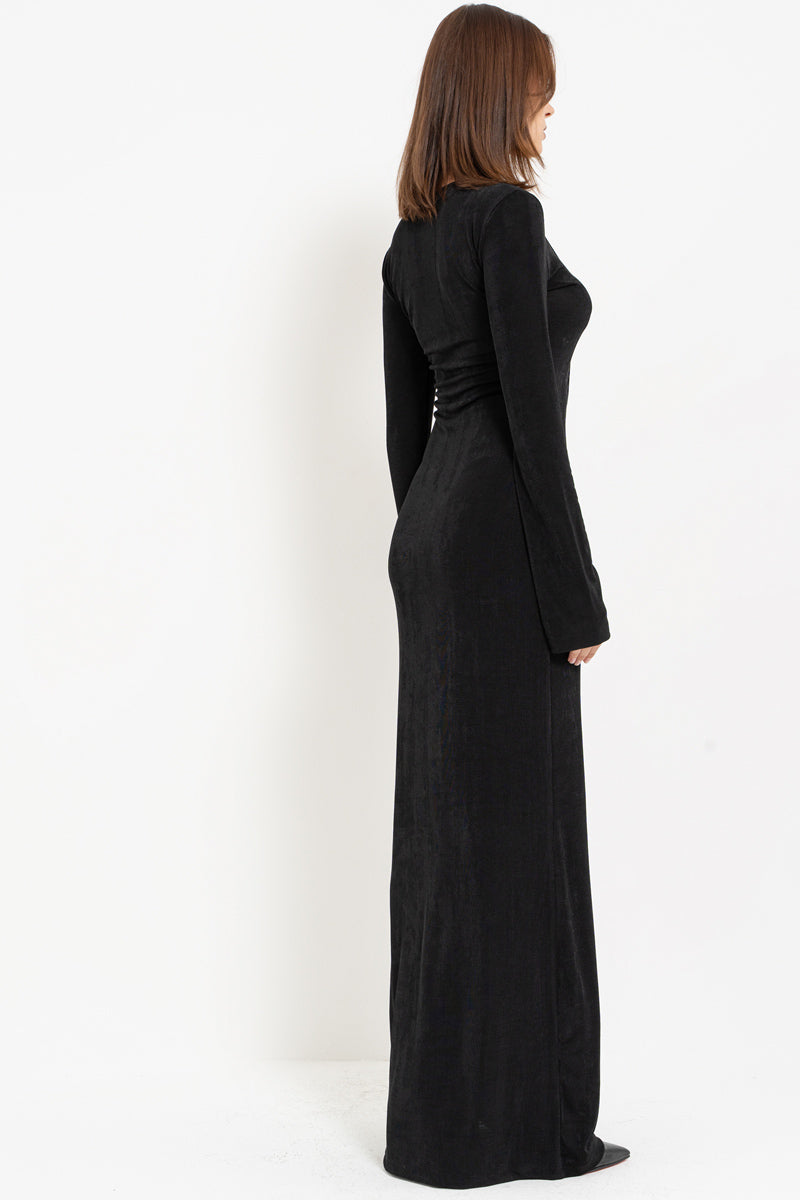 Black Deep V-Neck Maxi Dress