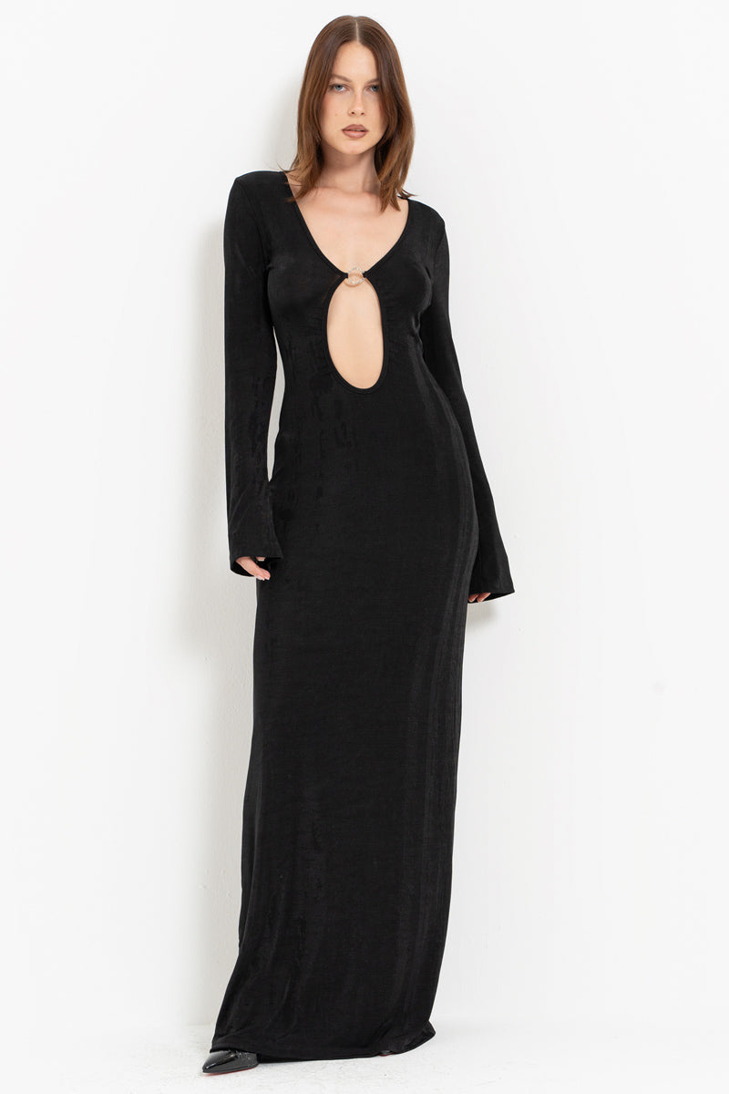 Black Deep V-Neck Maxi Dress