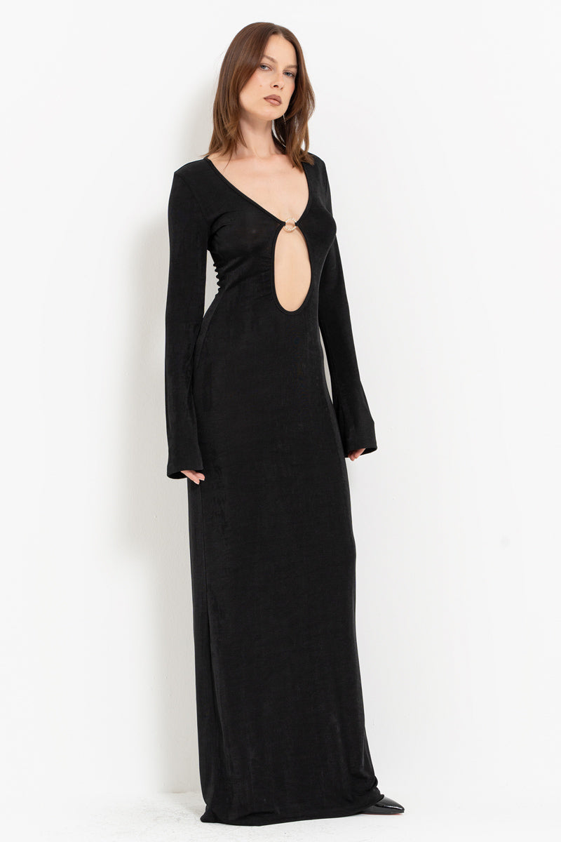 Black Deep V-Neck Maxi Dress