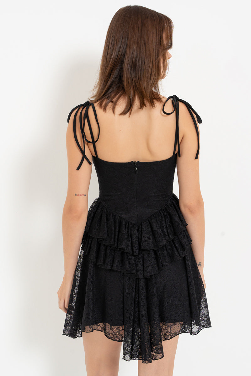 Black Lace Mini Dress with Straps