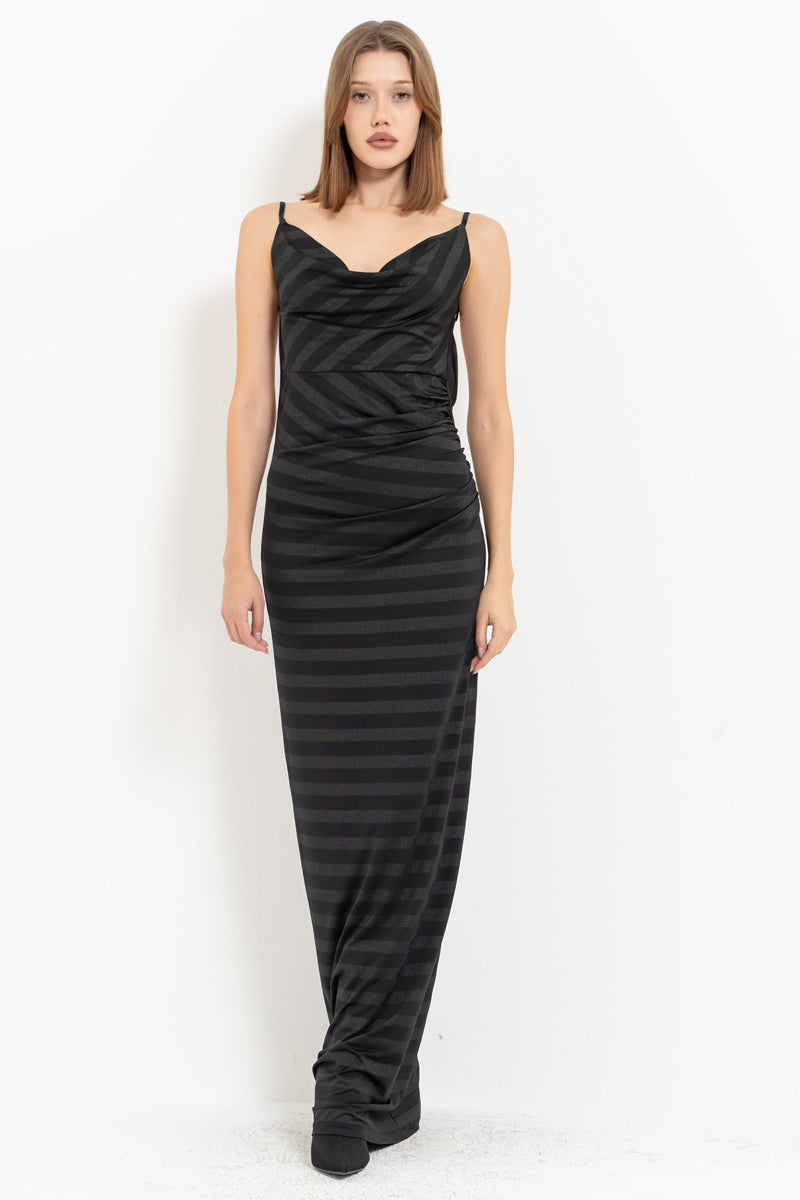 Black Cowl Neck Strap Dress with Open Back