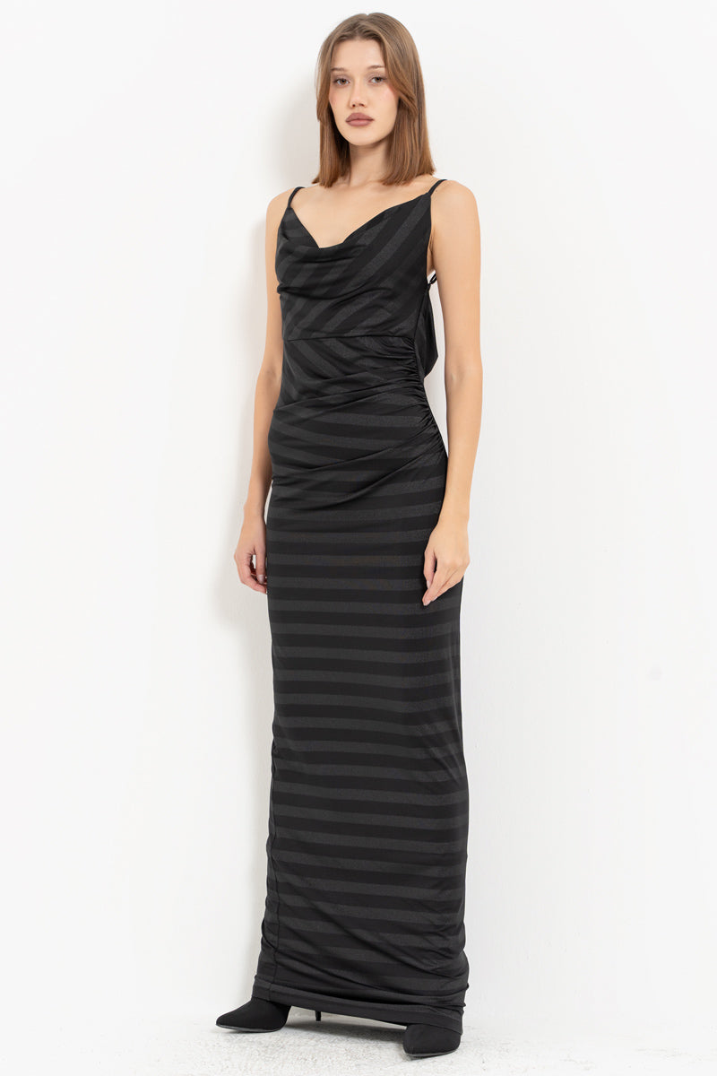 Black Cowl Neck Strap Dress with Open Back