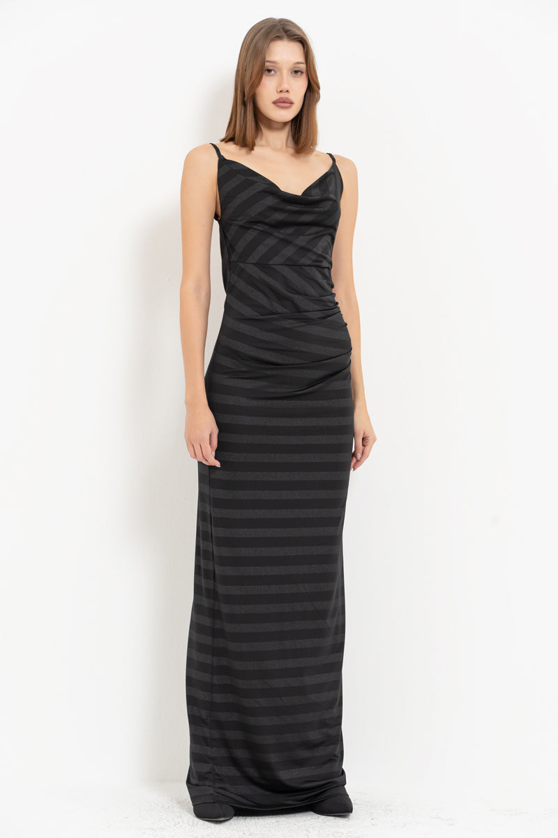 Black Cowl Neck Strap Dress with Open Back