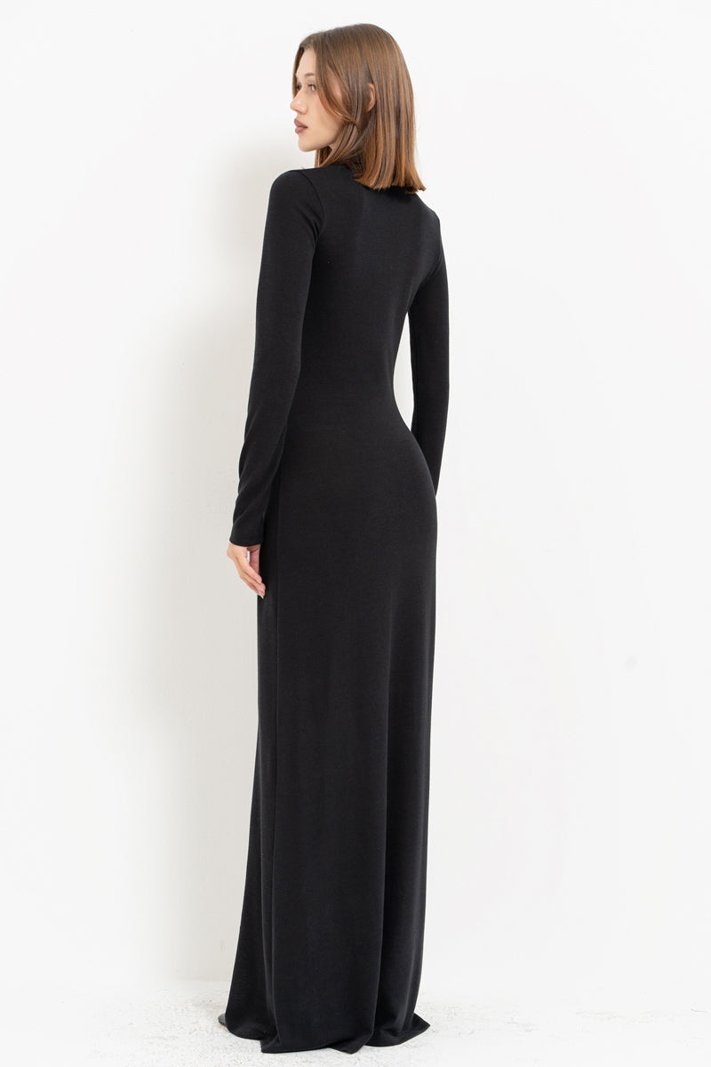 Black Shirt Collar Maxi Dress