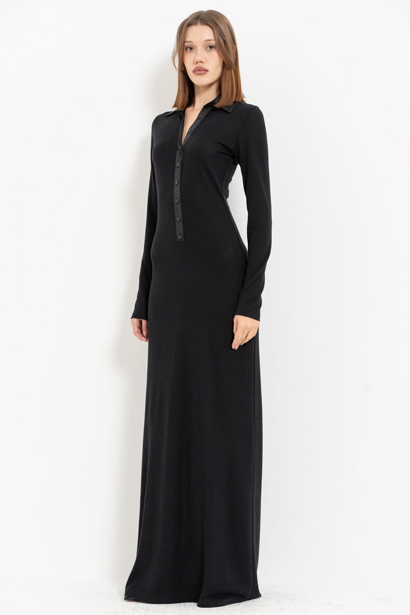 Black Shirt Collar Maxi Dress