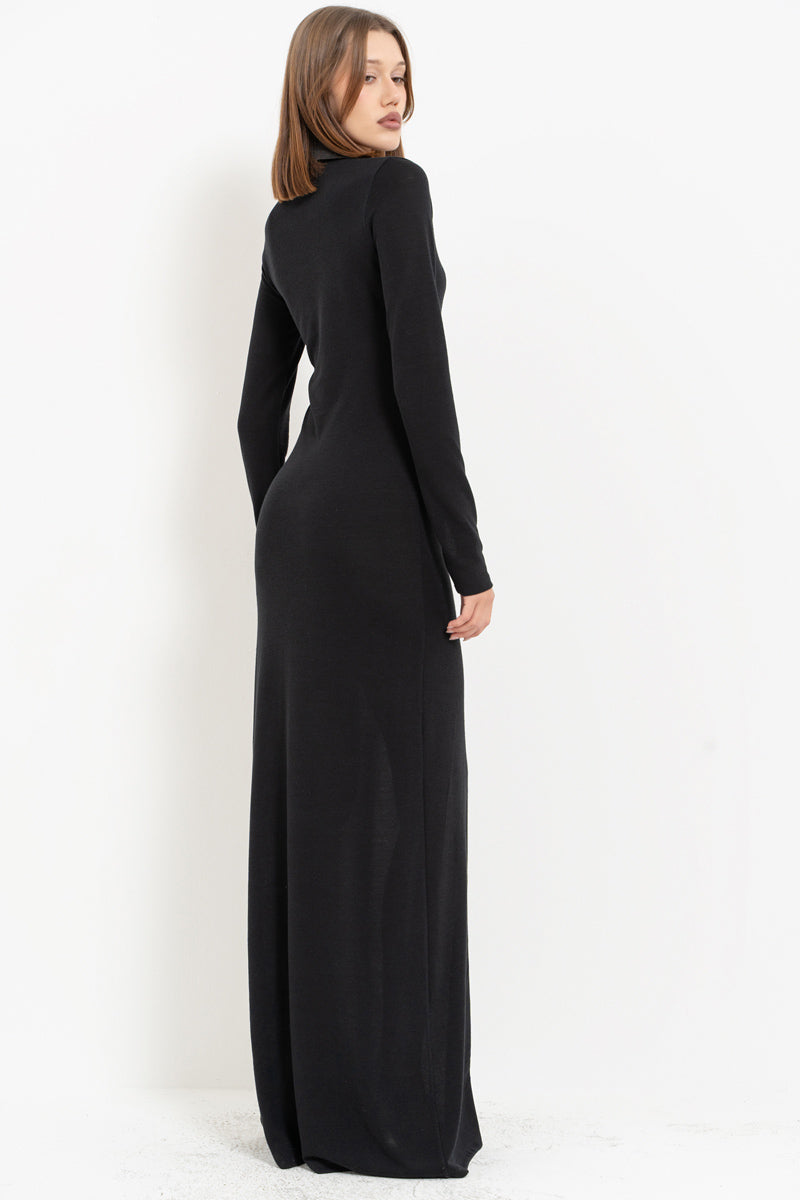 Black Shirt Collar Maxi Dress