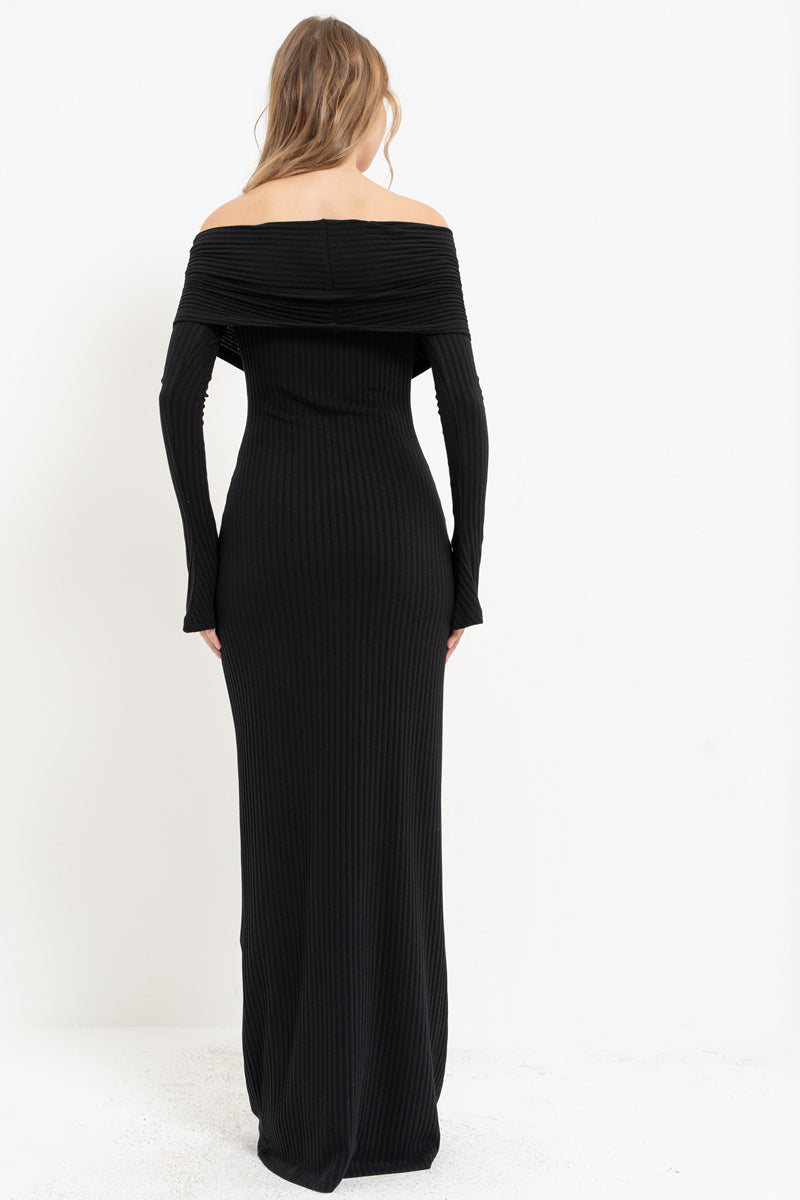 Black Off-Shoulder Long Sleeve Dress