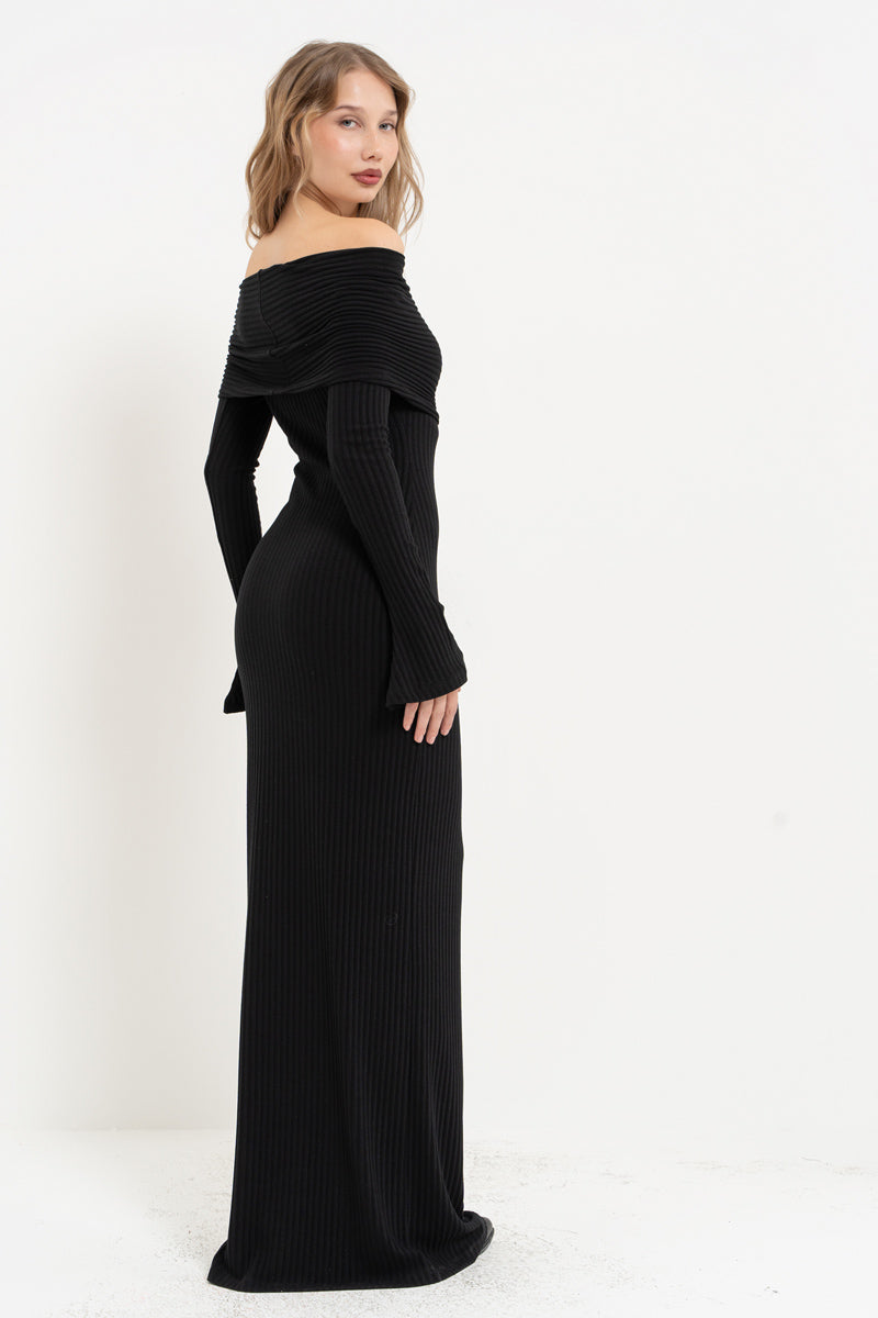Black Off-Shoulder Long Sleeve Dress