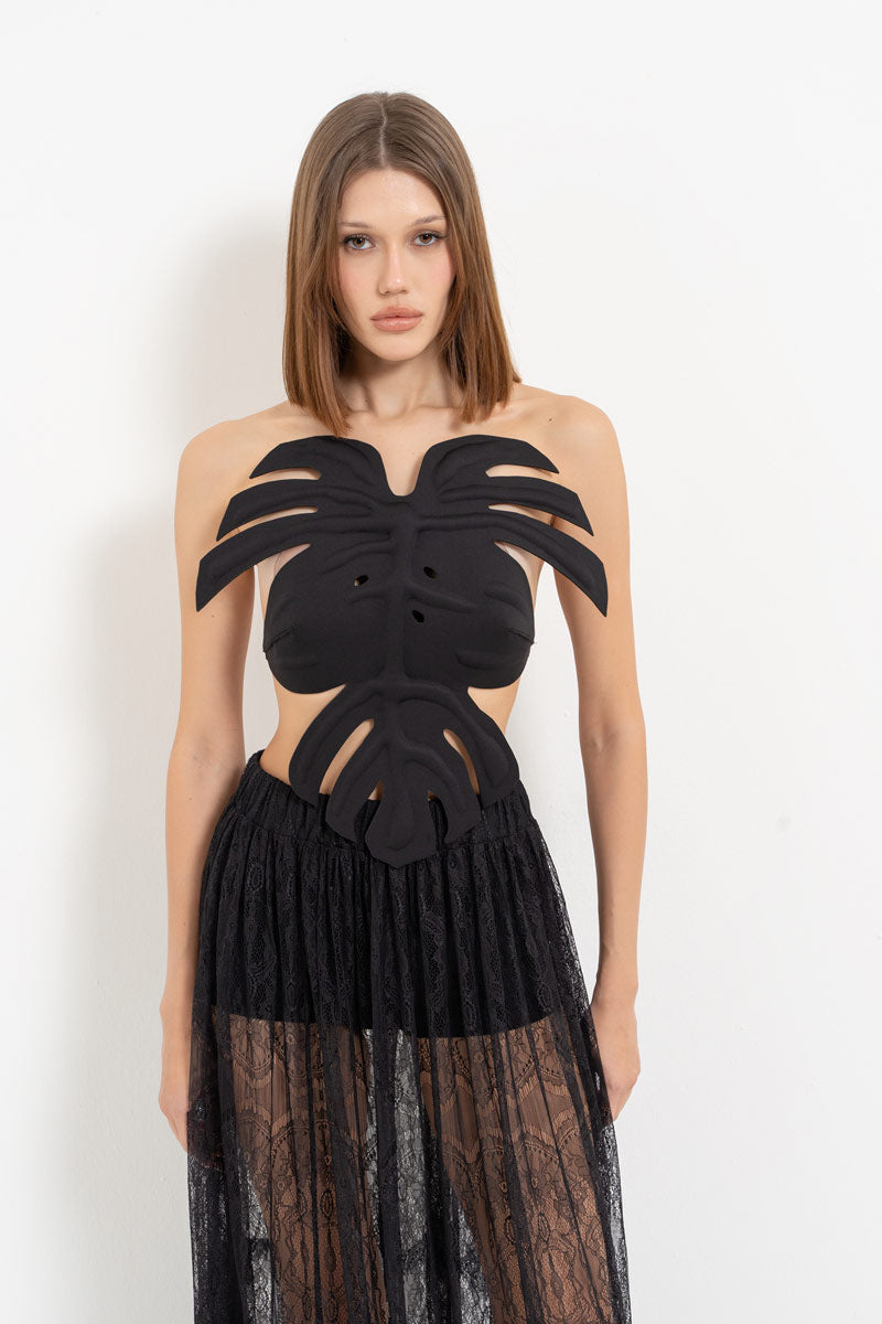 Black Adjustable Elastic Leaf Bustier