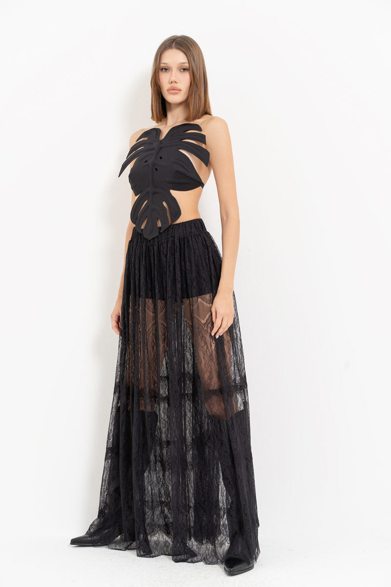 Black Adjustable Elastic Leaf Bustier