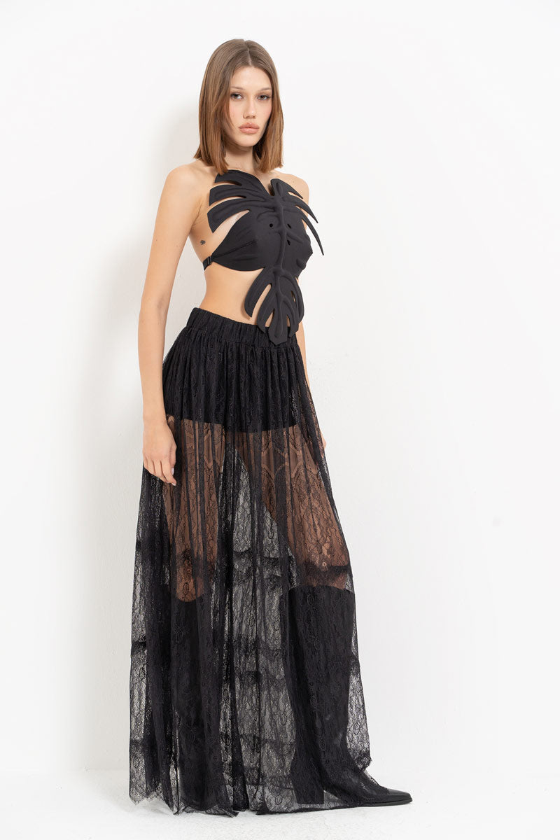 Black Adjustable Elastic Leaf Bustier