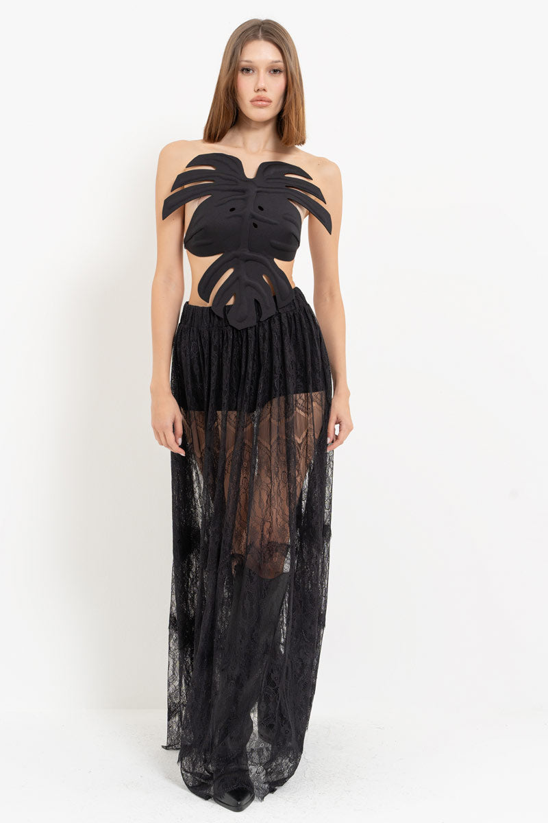 Black Adjustable Elastic Leaf Bustier