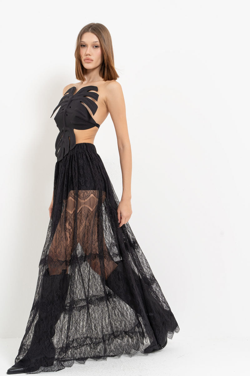 Black Adjustable Elastic Leaf Bustier
