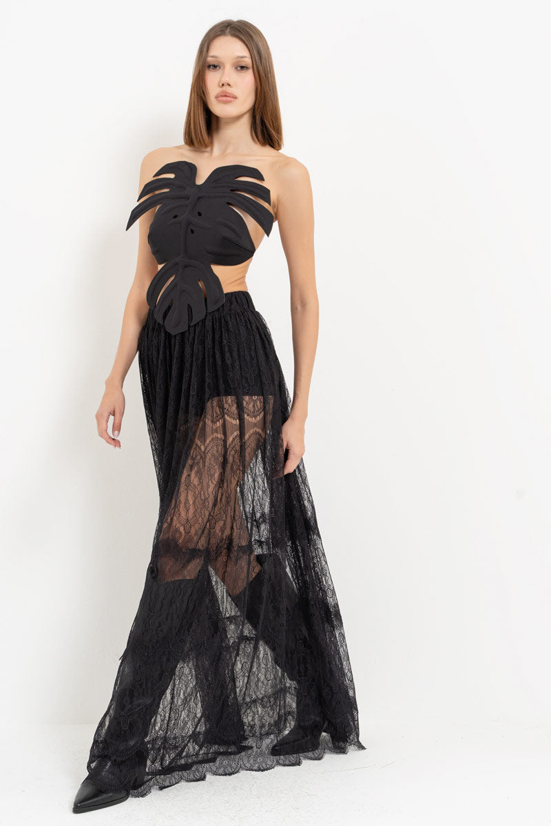 Black Adjustable Elastic Leaf Bustier