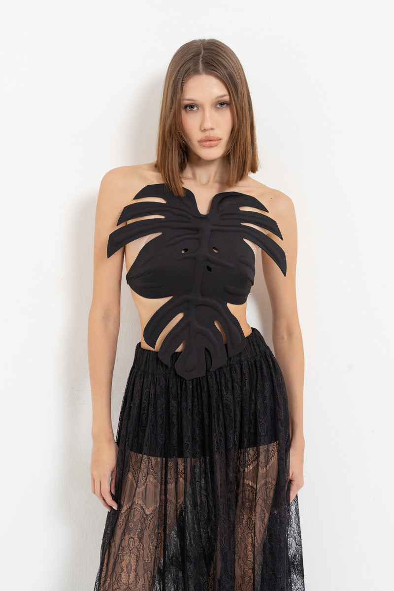 Black Adjustable Elastic Leaf Bustier