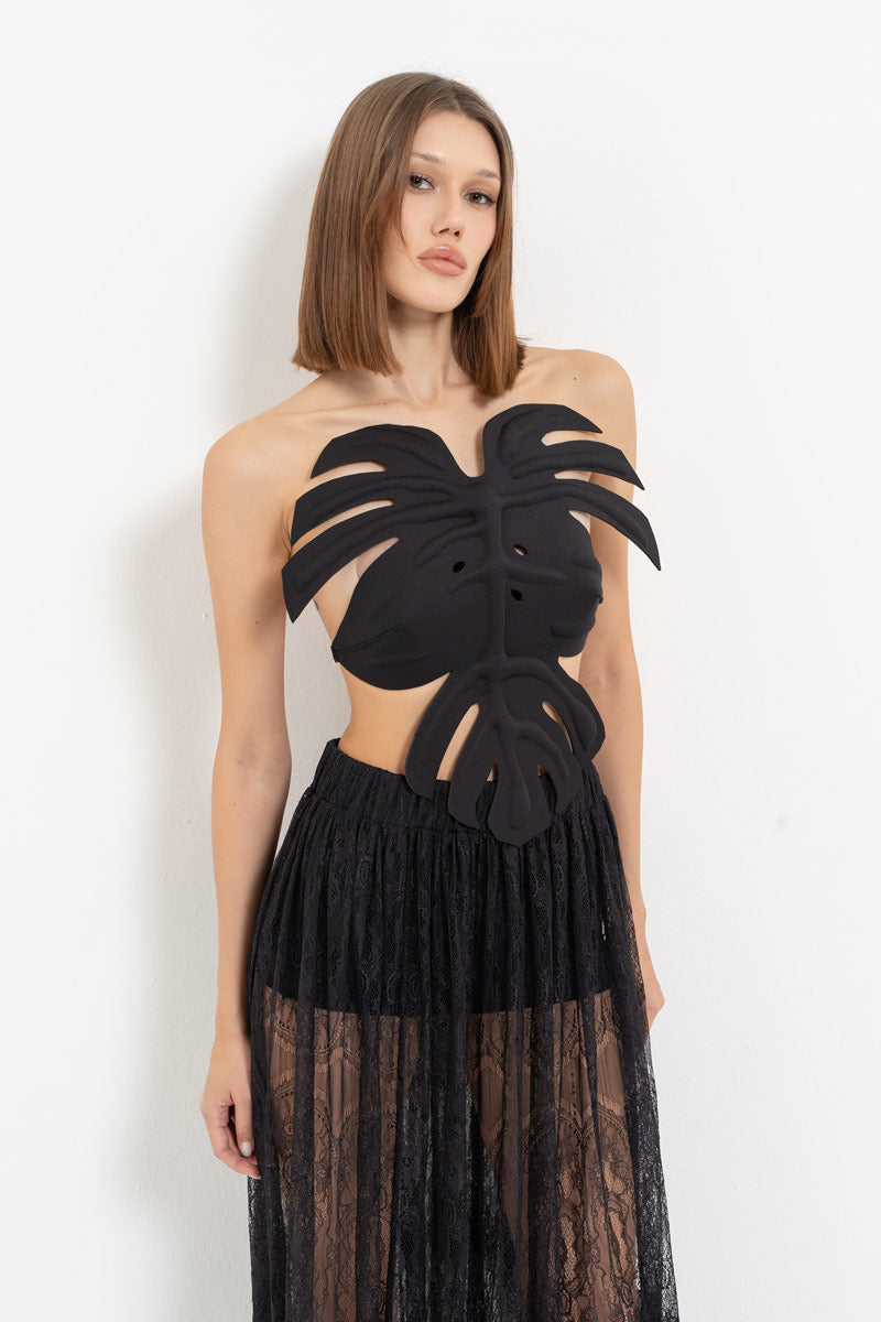 Black Adjustable Elastic Leaf Bustier