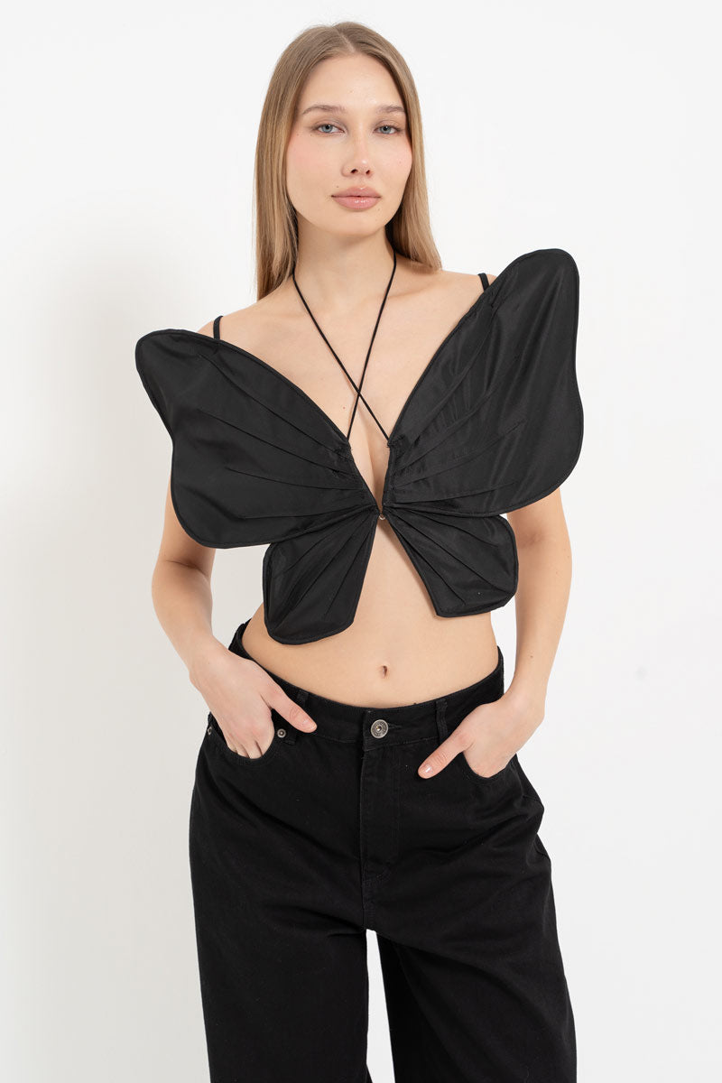 Black Tie-Detail Butterfly Bustier