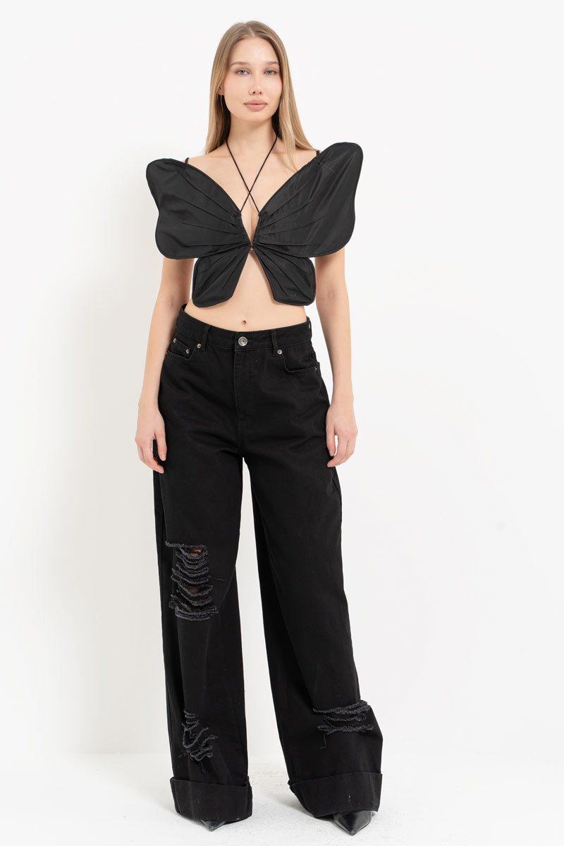 Black Tie-Detail Butterfly Bustier