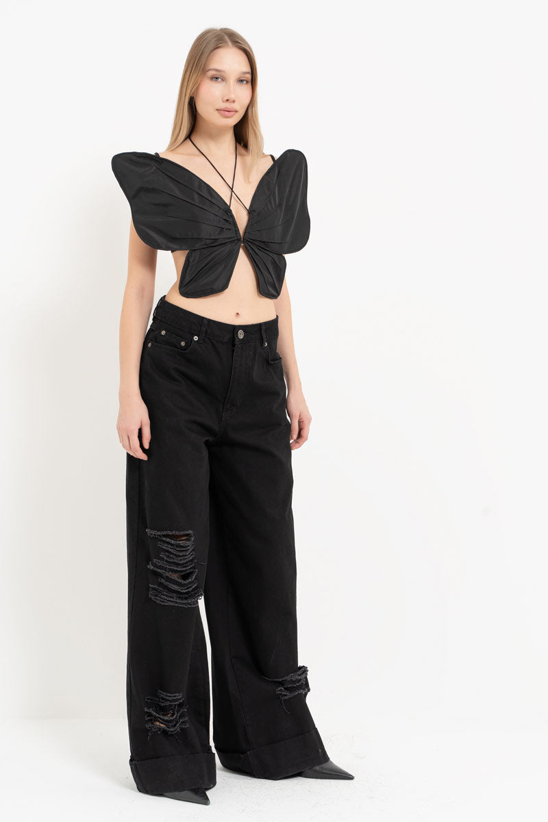 Black Tie-Detail Butterfly Bustier
