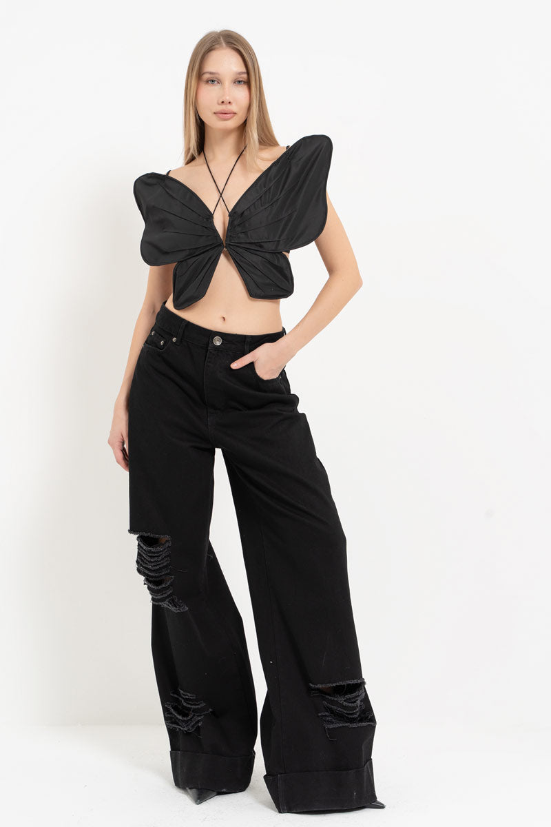 Black Tie-Detail Butterfly Bustier