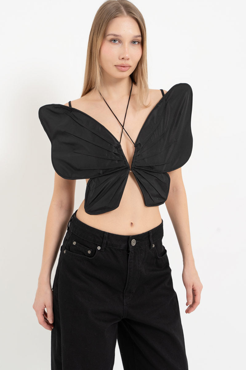 Black Tie-Detail Butterfly Bustier