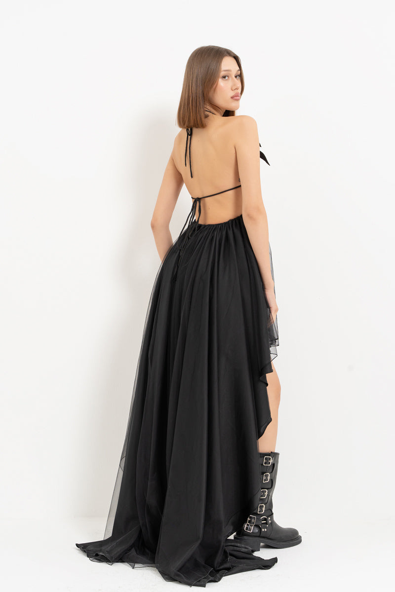 Black Leather Bustier Dress with High-Low Hem