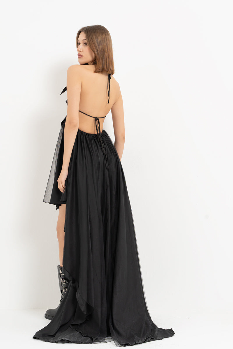 Black Leather Bustier Dress with High-Low Hem