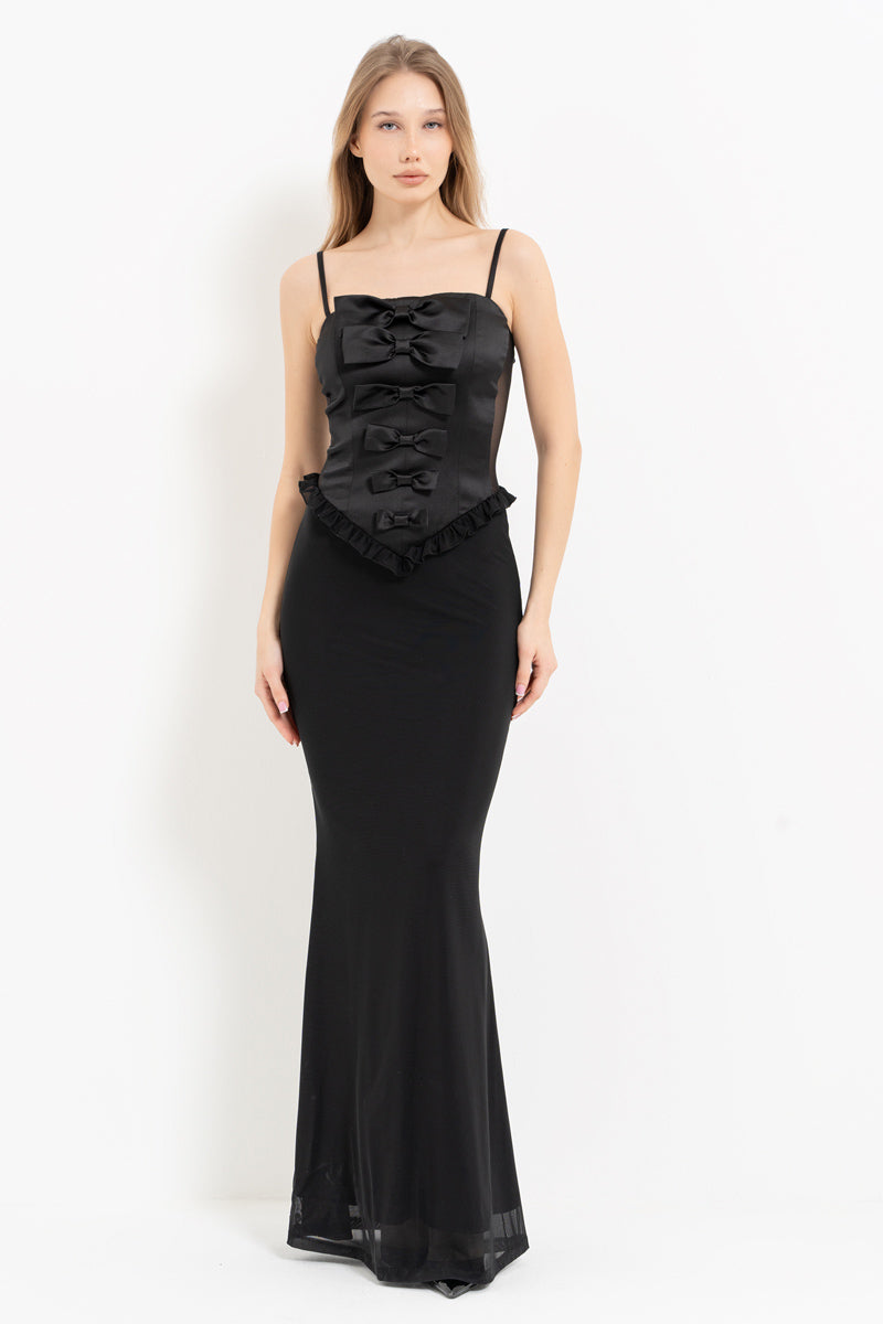 Black Strap Maxi Dress with Bow Detail