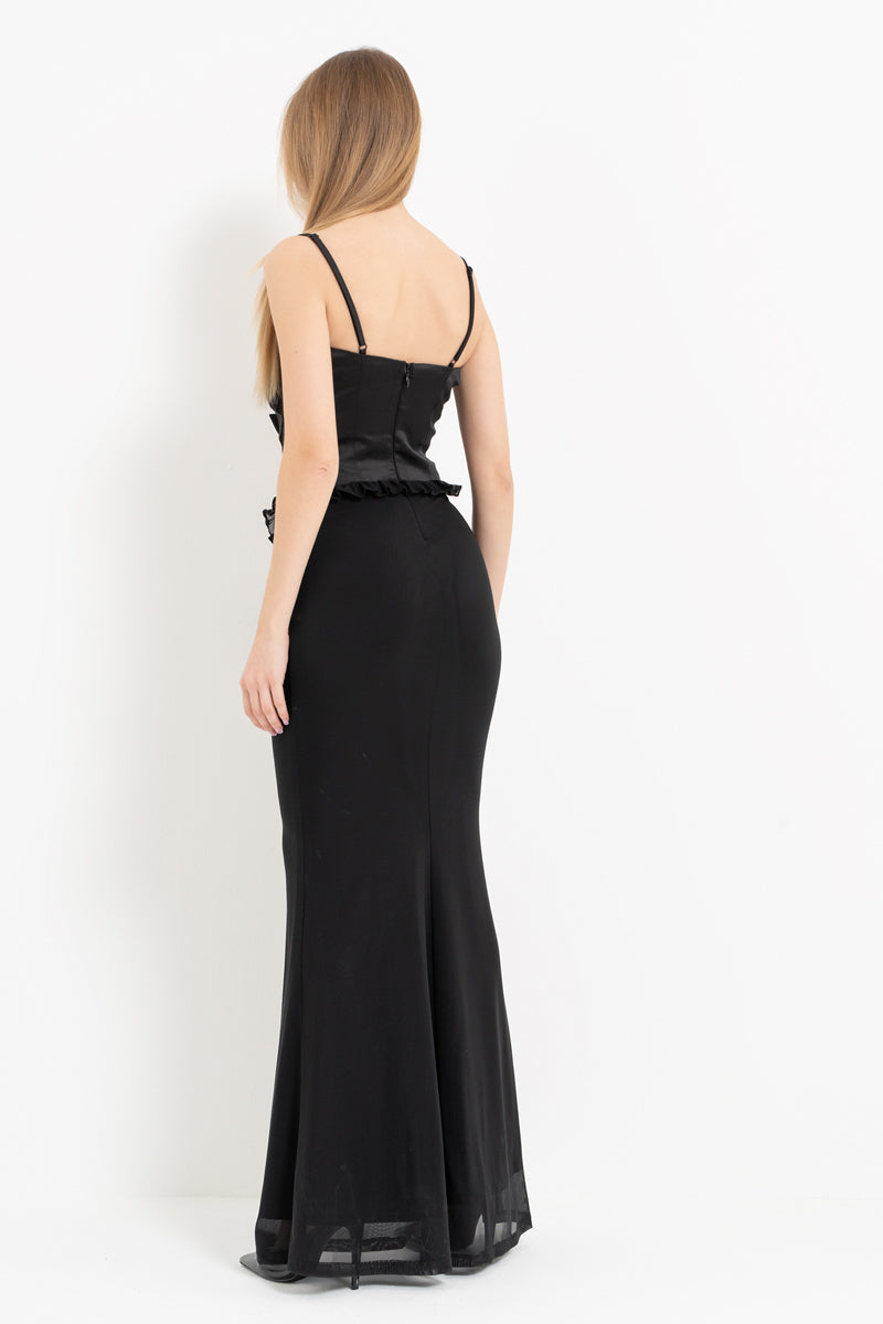 Black Strap Maxi Dress with Bow Detail