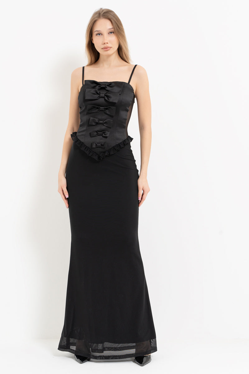 Black Strap Maxi Dress with Bow Detail
