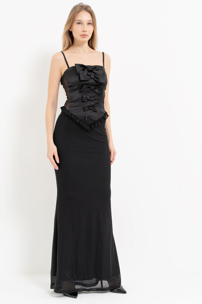 Black Strap Maxi Dress with Bow Detail