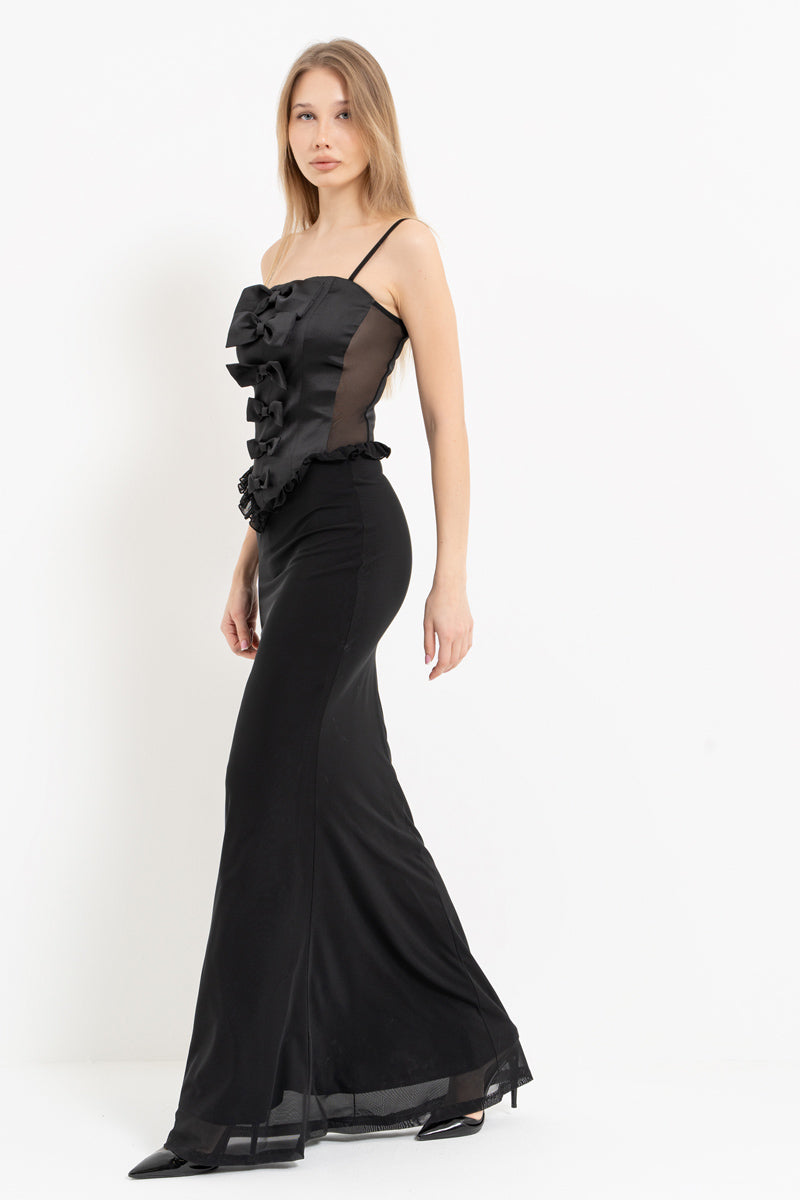 Black Strap Maxi Dress with Bow Detail