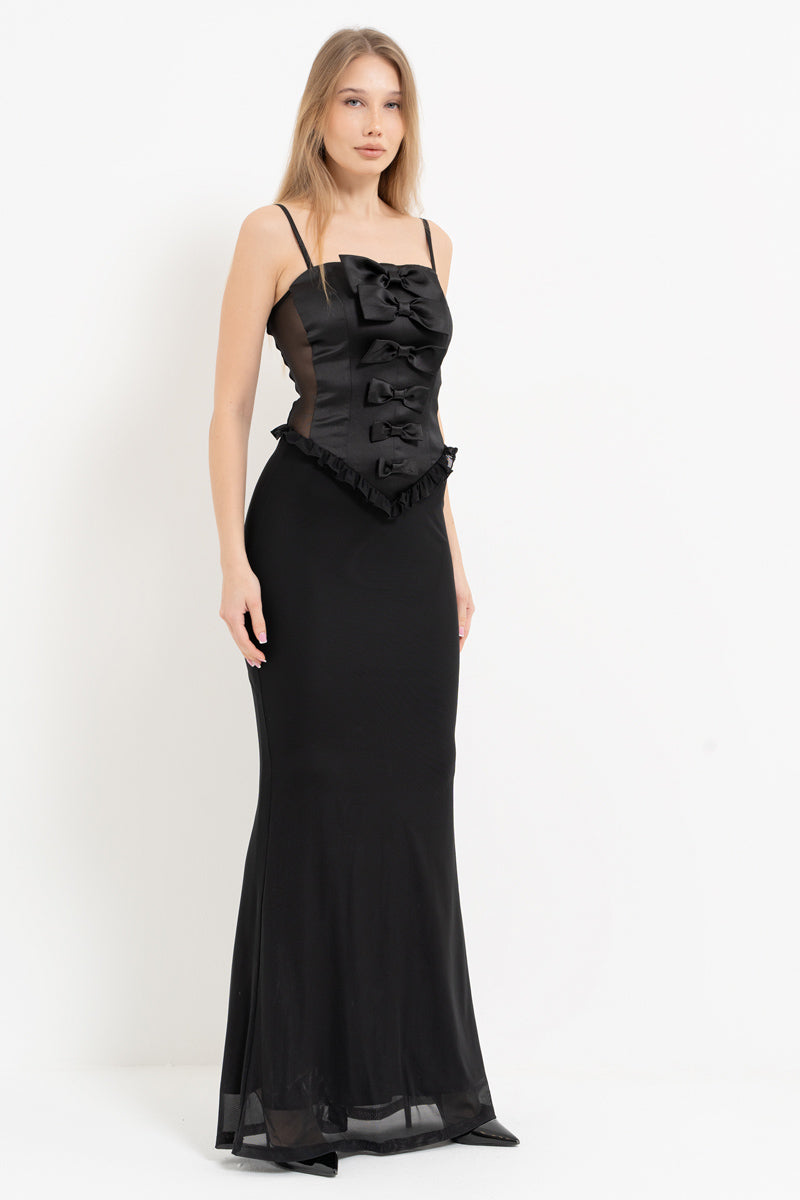 Black Strap Maxi Dress with Bow Detail