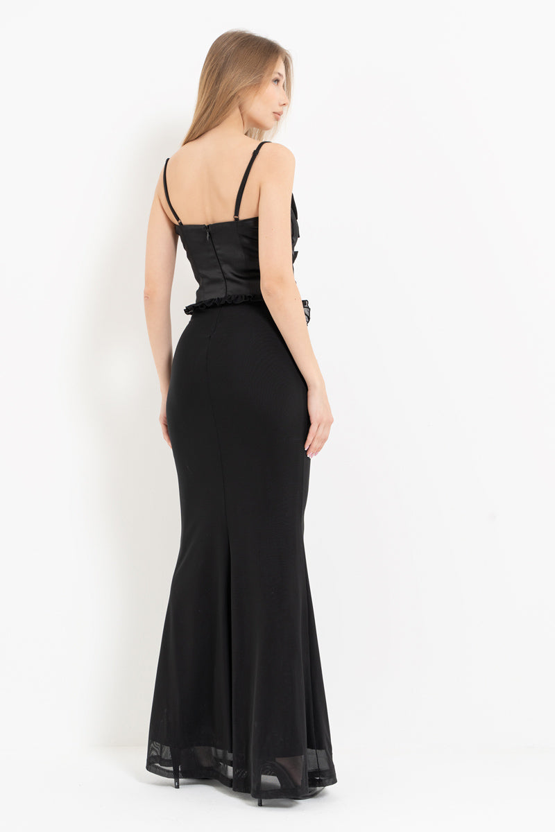 Black Strap Maxi Dress with Bow Detail