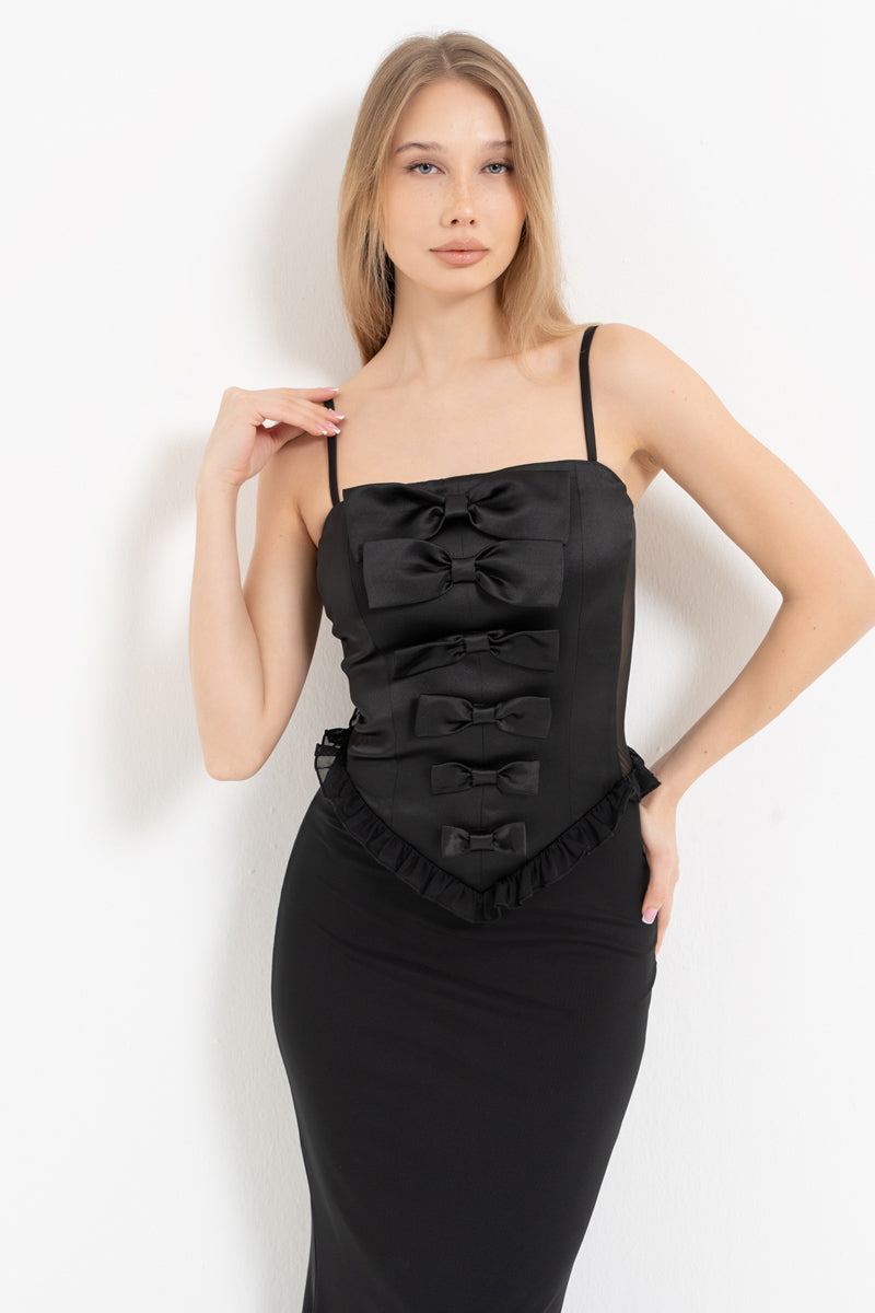 Black Strap Maxi Dress with Bow Detail