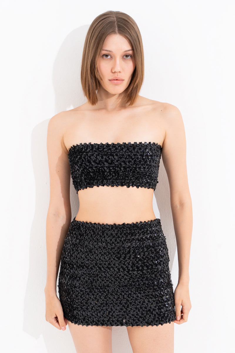 Black Elastic Sequin Bustier