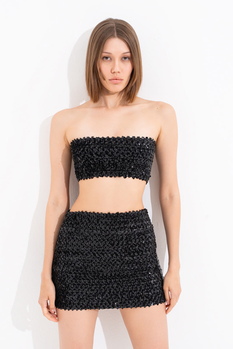 Black Elastic Sequin Bustier