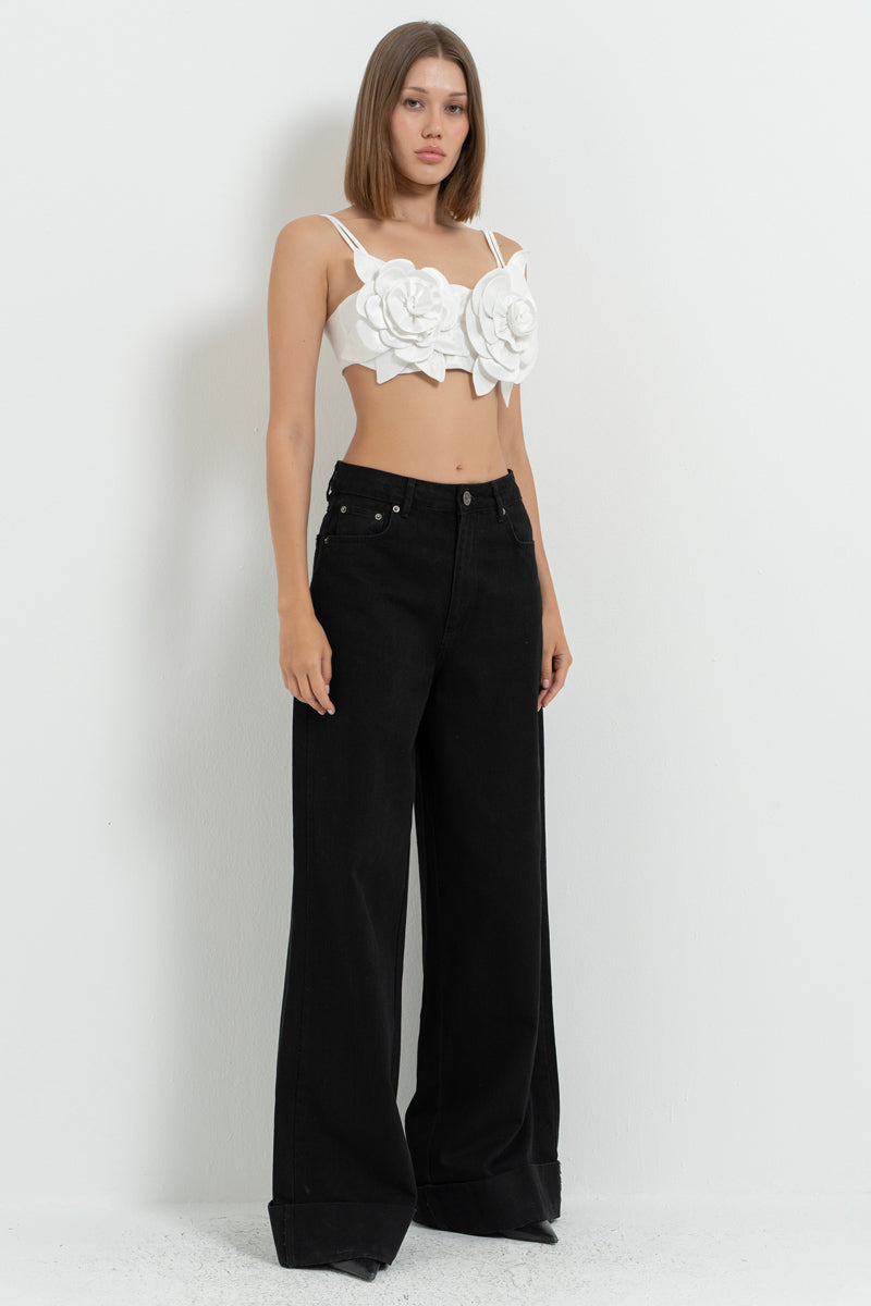 Black Strappy Floral Satin Bustier