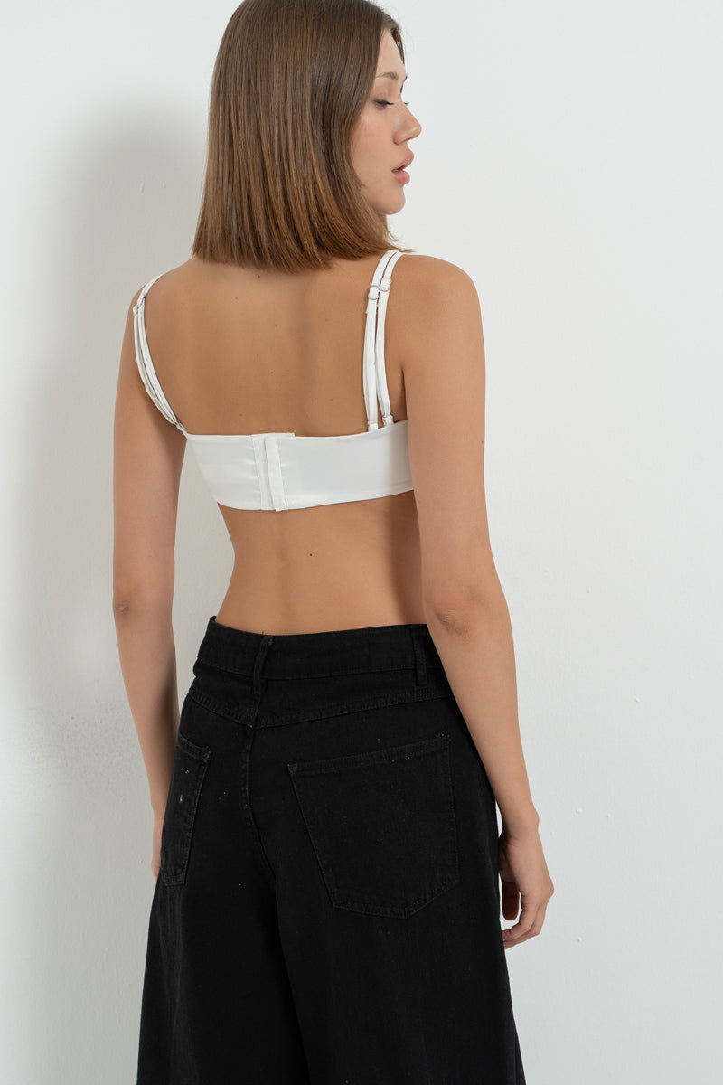 Black Strappy Floral Satin Bustier