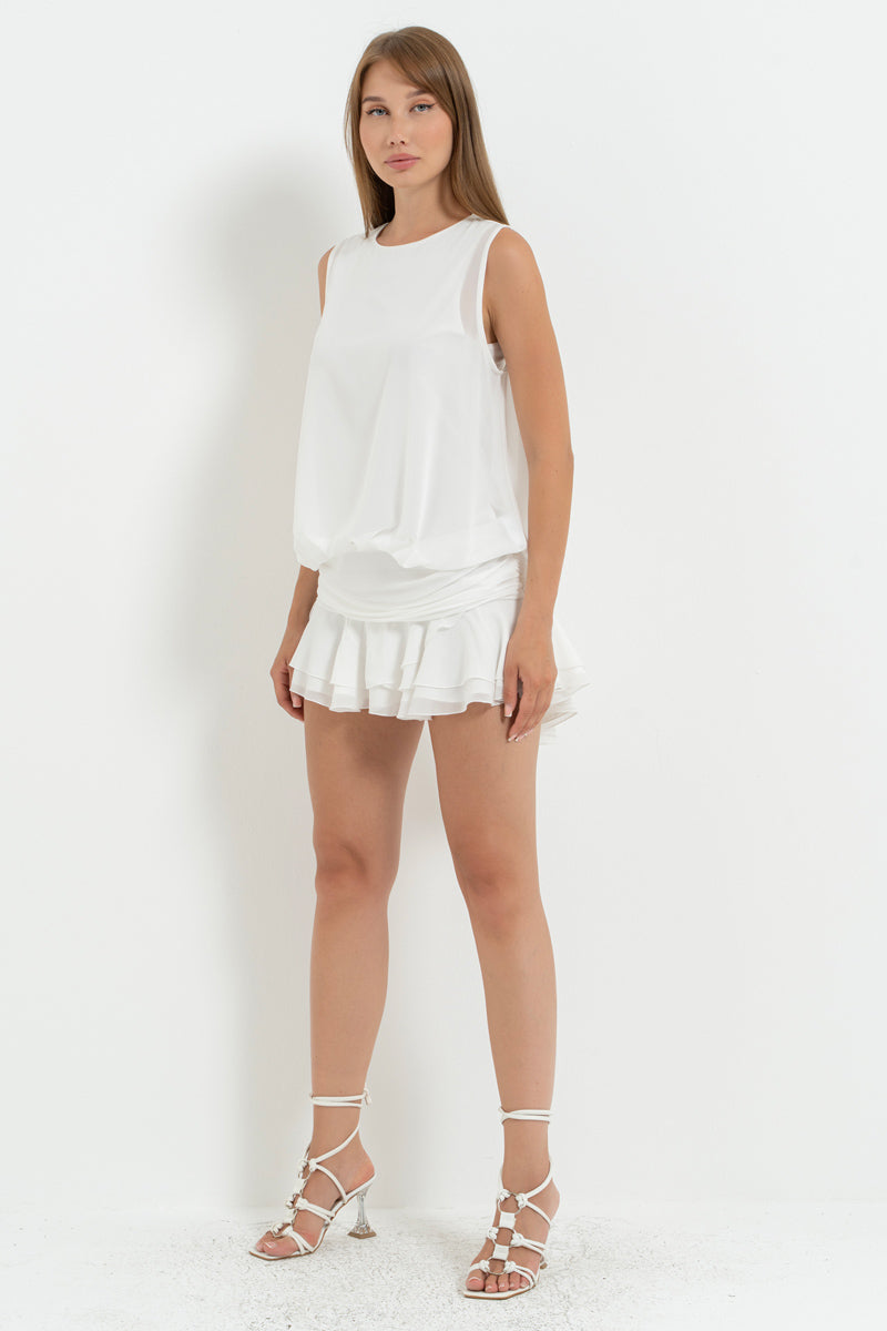 Sleeveless Round Neck Lined Chiffon Mini Dress