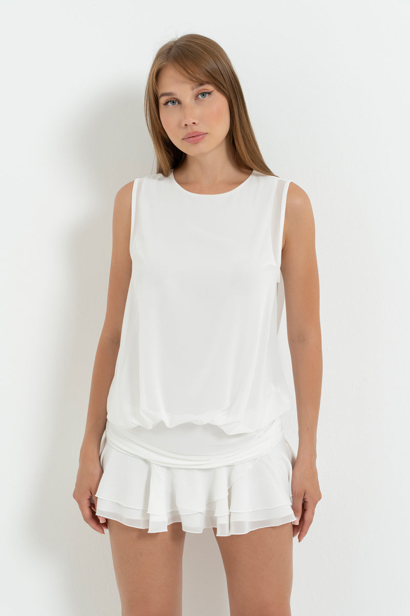 Sleeveless Round Neck Lined Chiffon Mini Dress