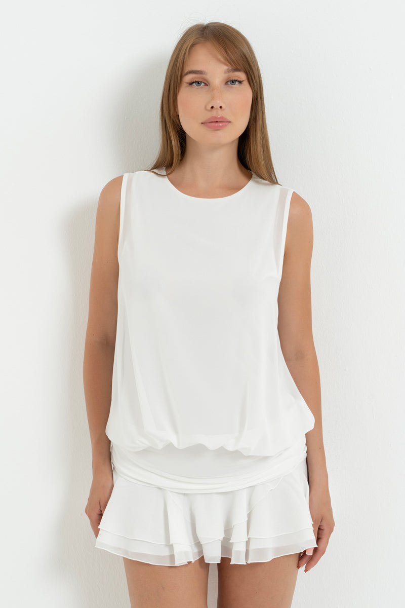 Sleeveless Round Neck Lined Chiffon Mini Dress