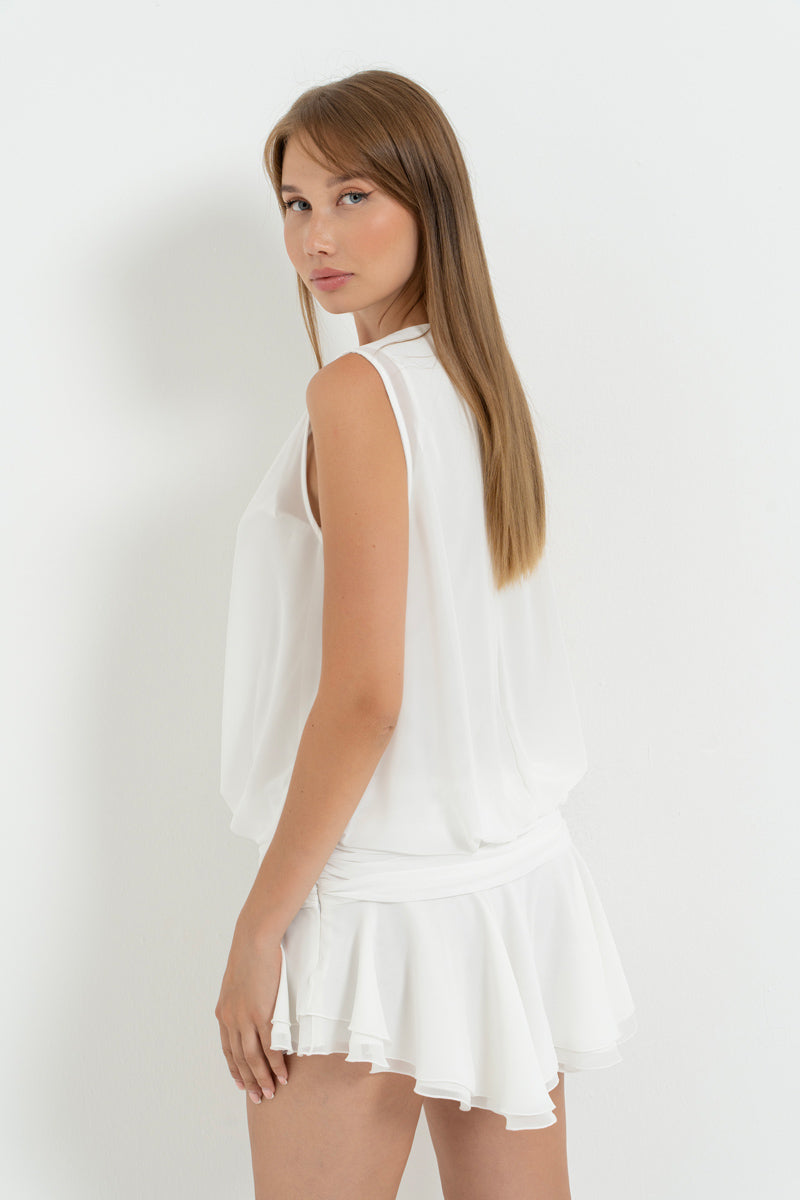 Sleeveless Round Neck Lined Chiffon Mini Dress