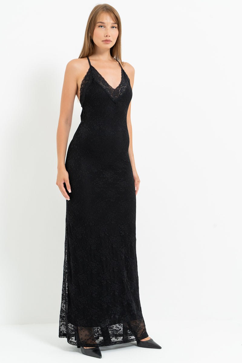 Lace-Lined Maxi Dress with Adjustable Straps